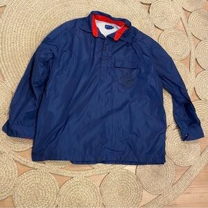 J. crew mens wind breaker L navy blue red trim